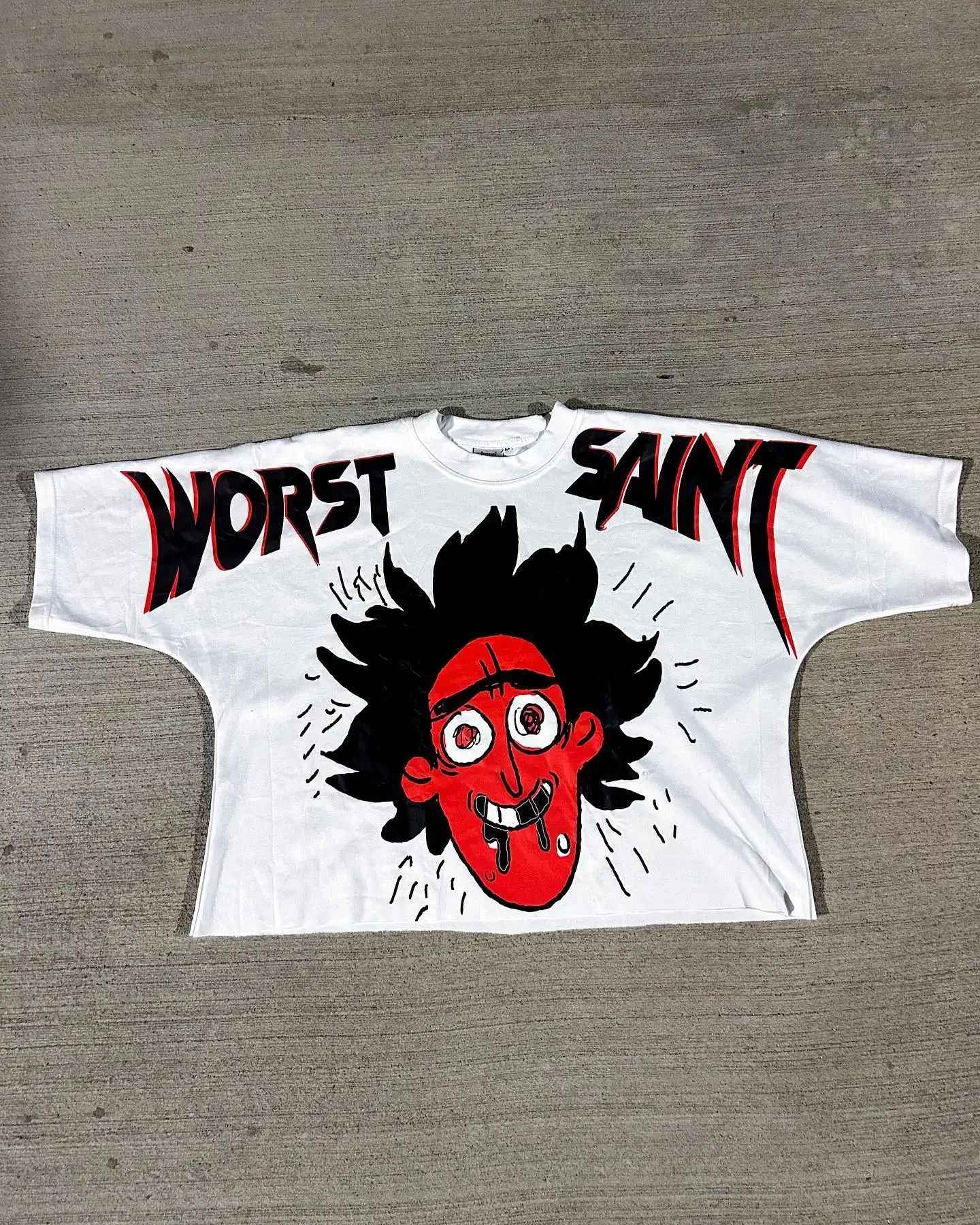 American Hip-hop Anime Print Oversized T-shirt Men Retro Trendy Streetwear Top Pure Cotton Round Neck Casual Loose Short Sleeves