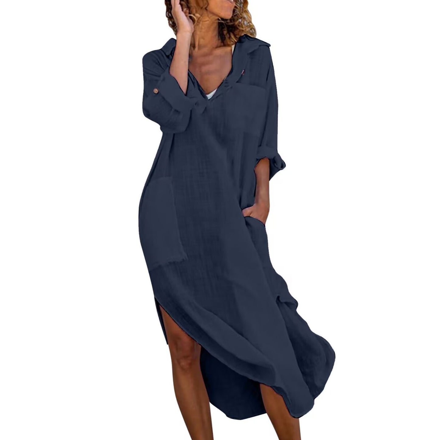 Shirt Dress for Women Linen Cotton Clothing 2022 Spring Summer Casual Vintage Ov