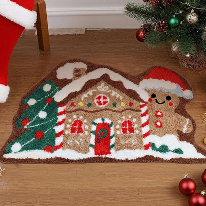 VIAMA Christmas Gingerbread House Rug Soft Bathroom Mat Gingerbread Figure Front Door Living Room Holiday Decorations