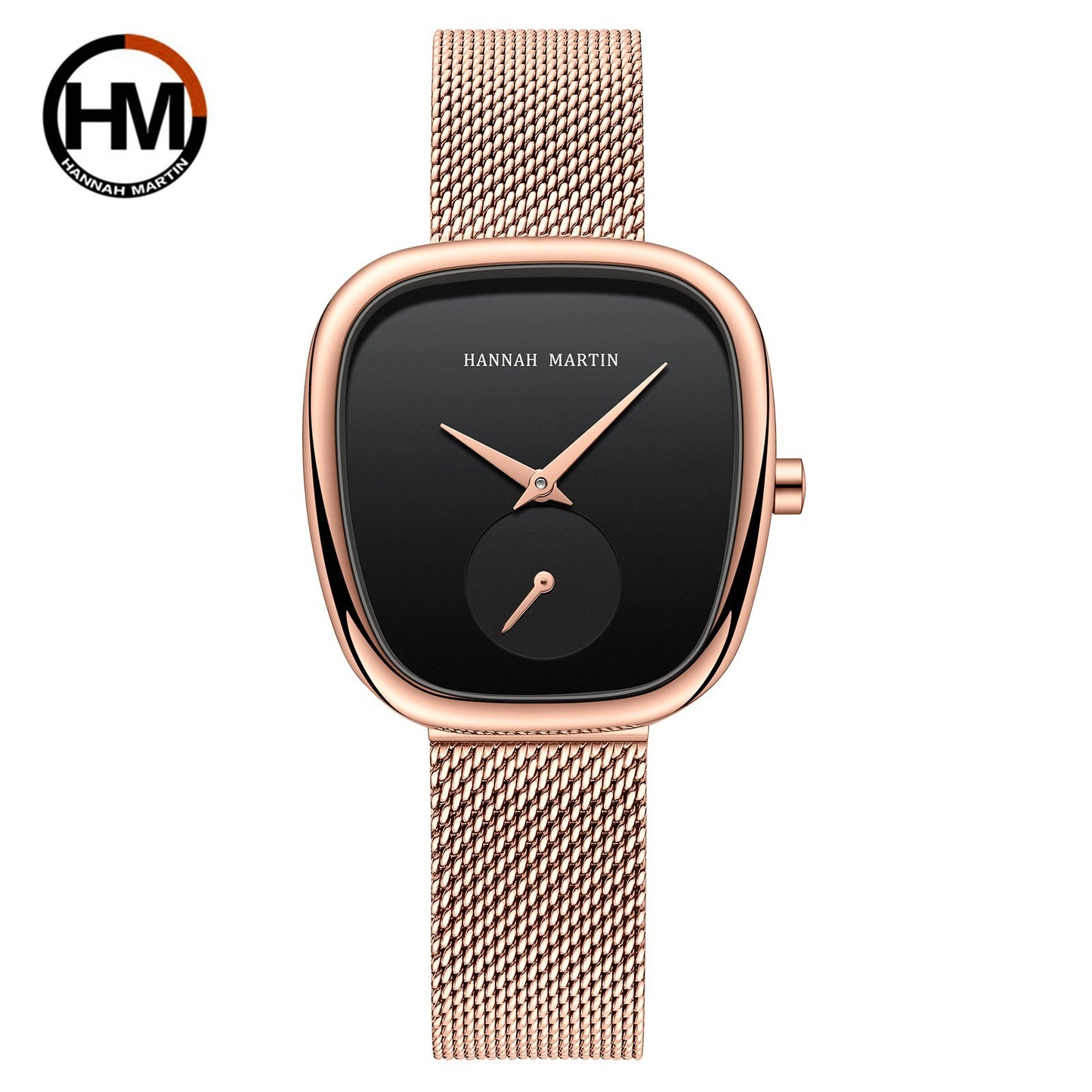 HANNAH MARTIN Brand Original Luxury Women Watch Rose Gold Fashion Stainless Steel Quartz Movement Waterproof Women Dress Watches