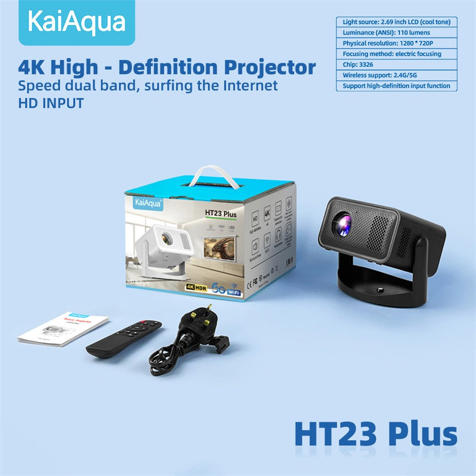 Projetor KaiAqua HT23 PLUS 4K Android 11 Dual Wifi6 260ANSI Allwinner H713 BT5.0 1080P 1280*720P Projetor Doméstico/Externo