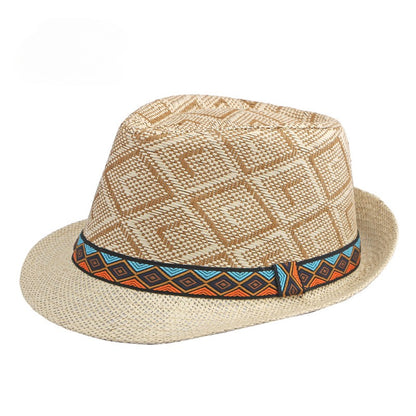 Golexury Men's Hat Woven Straw Sunshade Hat Casual Buckle Beach Sun White Wedding Black Belt Fedoras Jazz Hat Panama Cap