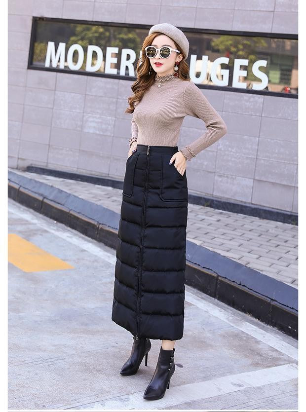 Saia de Algodão Quente de Inverno Grossa Feminina Outono Inverno Nova Saia de Algodão Para Baixo Calça Meia-Corpo 2025 Nova Saia de Inverno Vestido Longo