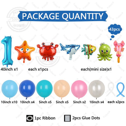 43Pcs Sea World Ocean Animal Balloons Set Birthday Party Decorations Kids Baby Shower Boy Under The Sea Party Supplies 2025
