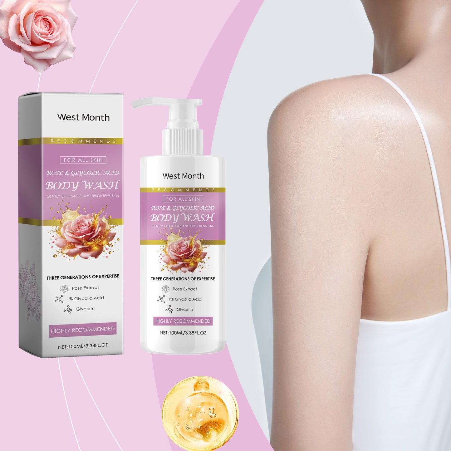 Gel Esfoliante de Banho Limpeza Profunda Reduz Células Mortas Hidratante Melhora o Ressecamento da Pele Controla a Oleosidade Suaviza Ilumina Loção de Banho