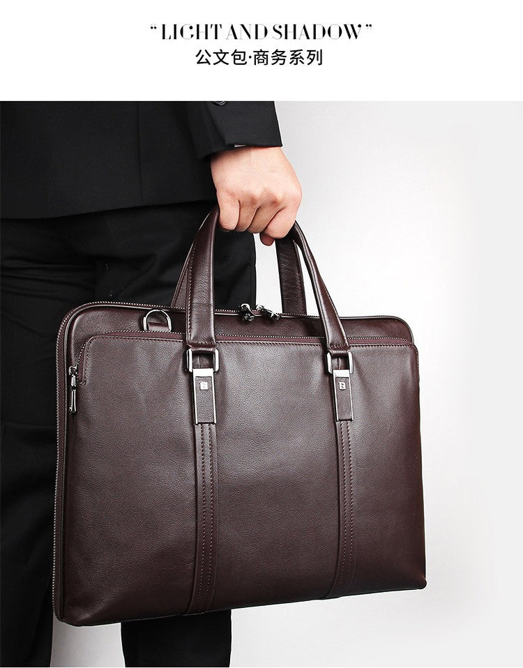 Pasta de Couro Genuíno de Luxo para Homens, Bolsa de Couro para Negócios, Bolsa para Laptop de 15,6", Pasta de Escritório Masculina, Porta-Documentos, Bolsa de Ombro