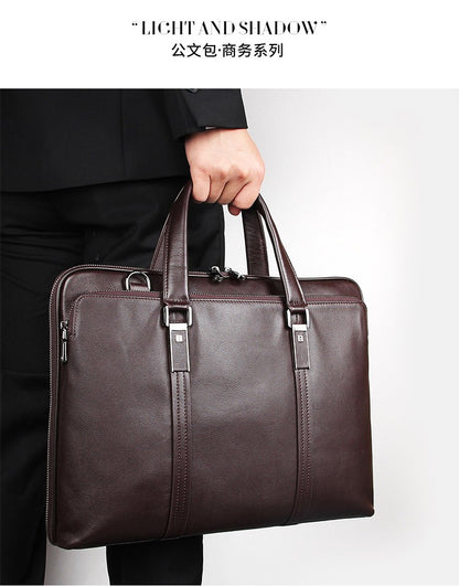 Pasta de Couro Genuíno de Luxo para Homens, Bolsa de Couro para Negócios, Bolsa para Laptop de 15,6", Pasta de Escritório Masculina, Porta-Documentos, Bolsa de Ombro