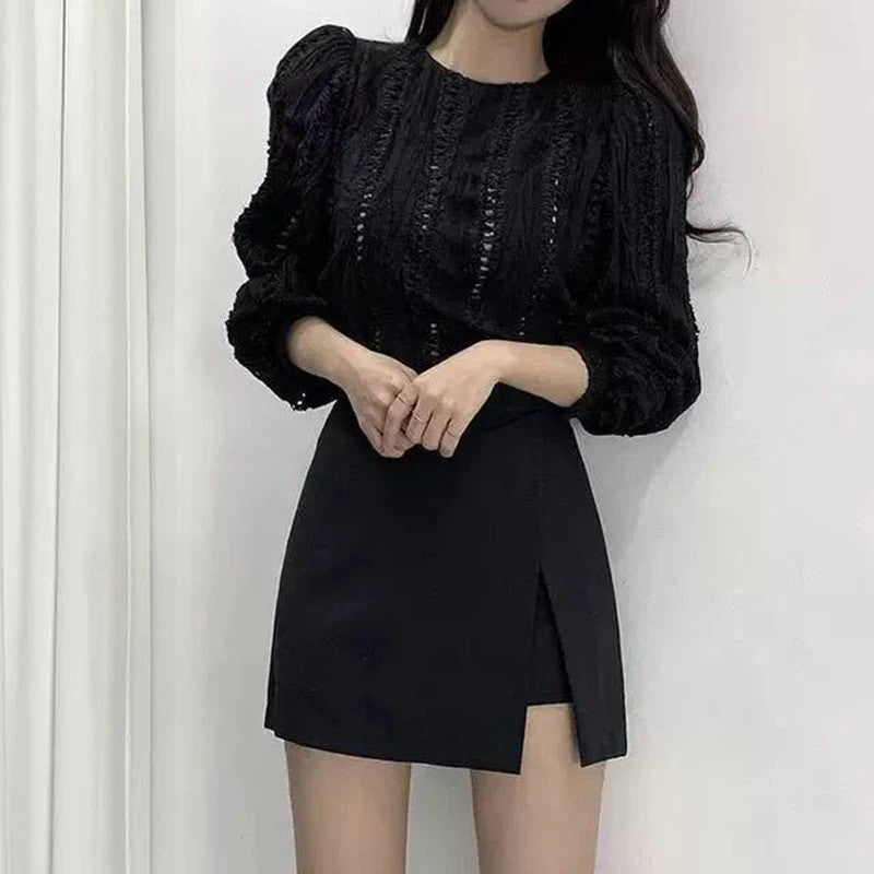 Black Mini Skirts Women Irregular Side Slits High Waist A Line Shorts Skirts Summer Korean Fashion Chic Hip Wrap Skirt Female