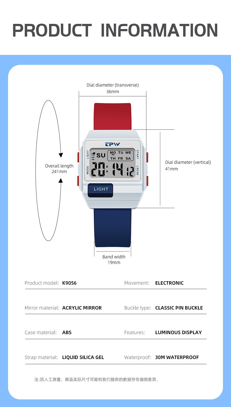 TPW 36mm Midsize Digital Watch For Women Teenage  Meter Water Resistant