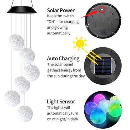 1PC LED Solar Powered Outdoor Solar Round Wind Chime Lamp Garden Lawn Landscape Light Garden Decoration Lights Birthday Gifts