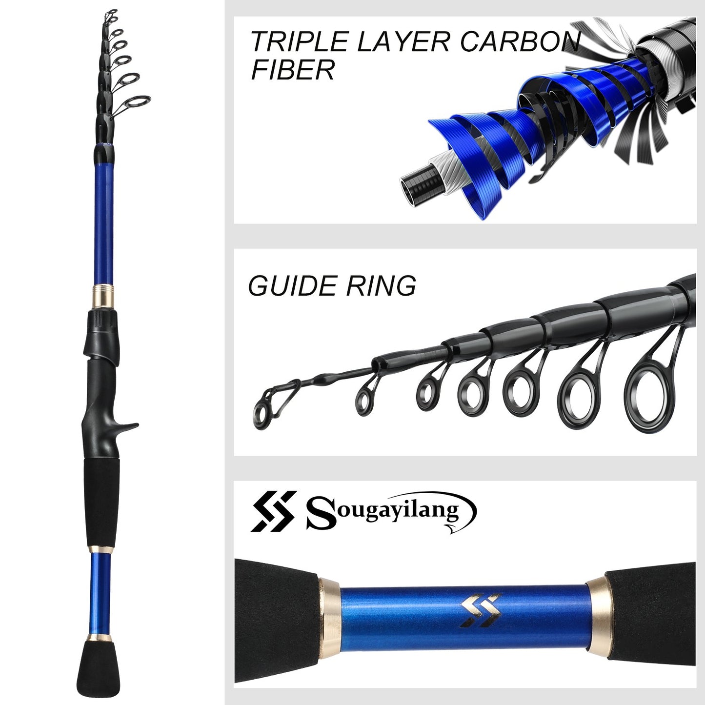 Sougayilang 1.8-2.4m Fibra de Carbono Vara de Pesca Telescópica e Molinete Combo de Alta Qualidade Vara de Pesca de Arremesso 18+1BB Conjunto de Pesca com Molinete