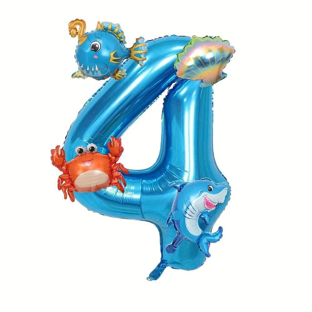 5Pcs Mini Blue Ocean Balloon Set Blue Number Balloon Set Ocean Animals Shark Crab Themed Birthday Party Decorations Gifts