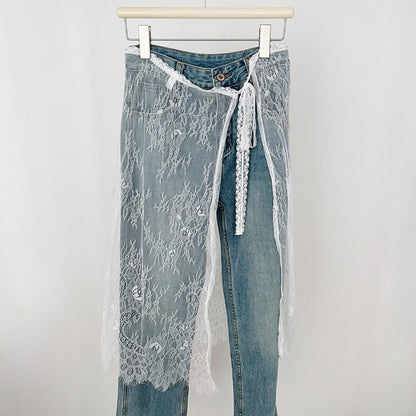 Midi Skirts Women Lace Drawstring Design Elegant Korean Style Spring Summer A-line High Waist Irregular Side Slit Fashion Street