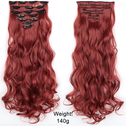 7 peças/conjunto de aplique de cabelo com 16 grampos, preto, longo e liso, cabelo natural, aplique de cabelo ombre, fibra resistente ao calor para penteado feminino