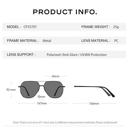 CAPONI Aviator Polarized Men Sunglasses Classic Double Bridge Designer Outdoor Sun Glasses Anti Glare UV400 Silver Shade CP35707