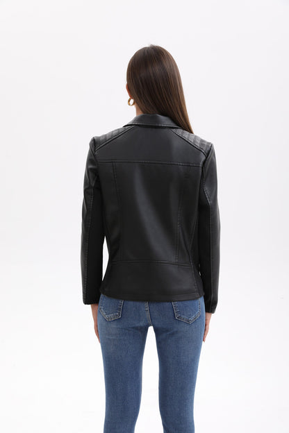 2025 Women’s Stylish Brown Faux Leather Jacket - Slim Fit, Trendy Moto Style with Zipper Detail PU Coat.