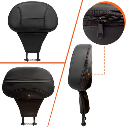 Almofada Encosto de Piloto Ajustável para Motocicleta com Suporte de Montagem para Harley Touring CVO Road King Electra Street Glide FLTRX 09-24