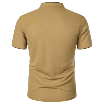 Men's short-sleeved stand-up collar top casual fashion daily solid color short-sleeved stand-up collar T-shirt casual top