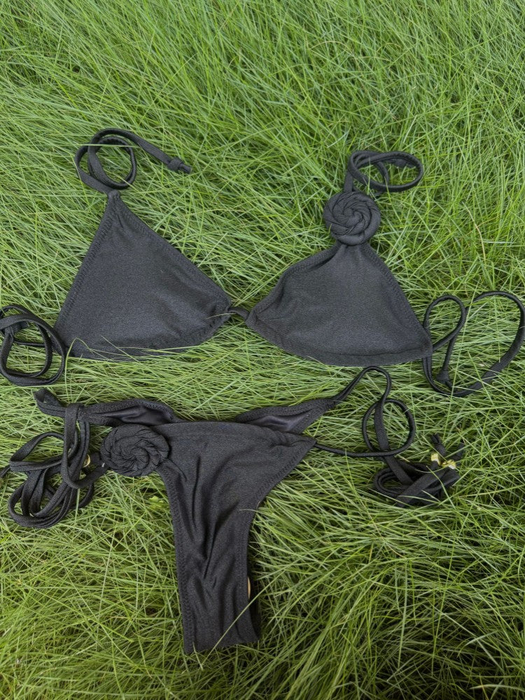 Pleated Swimsuits 2025 Solid Color Bikini High Waist Swimwear Women Bandage Bathing Suit String Biquini Mujer Summer Beach Wear