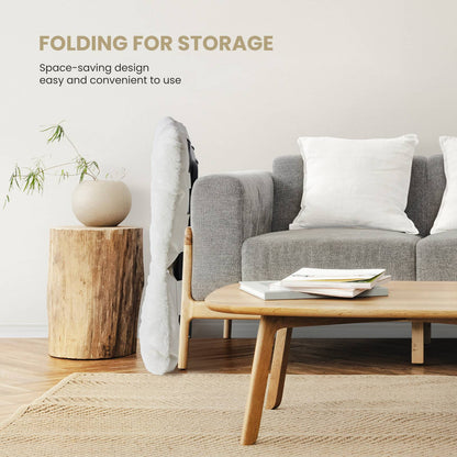 JHK 28IN Cozy Saucer Chairs Soft Faux Fur Large Size Folding Lounge Living Room Padded Seat Metal Frame Reading Chair Furniture