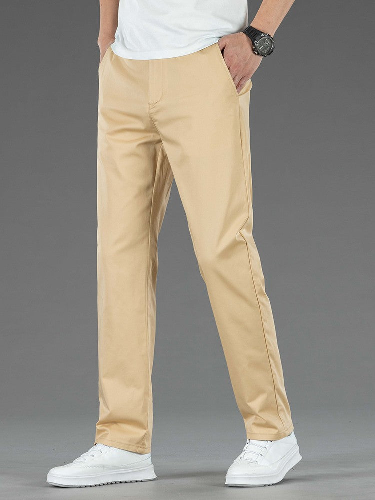 Spring Summer New Men's Casual Pants Thin Mulberry Silk Soft Business Casual Trousers Slim Straight Elastic Suit Pants Male