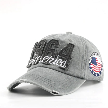1 unisex all season fashionable Washed retro retro letter 1964America baseball cap