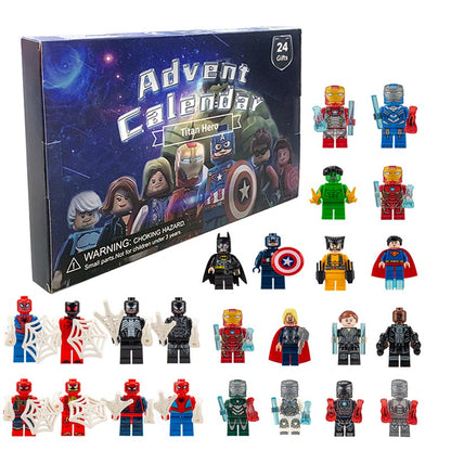Marvel Christmas Advent Calendar Box Disney Mini Q Version Hulk Anime Figure Spiderman Iron Man Kids Toys 24pcs Figure Gift Box
