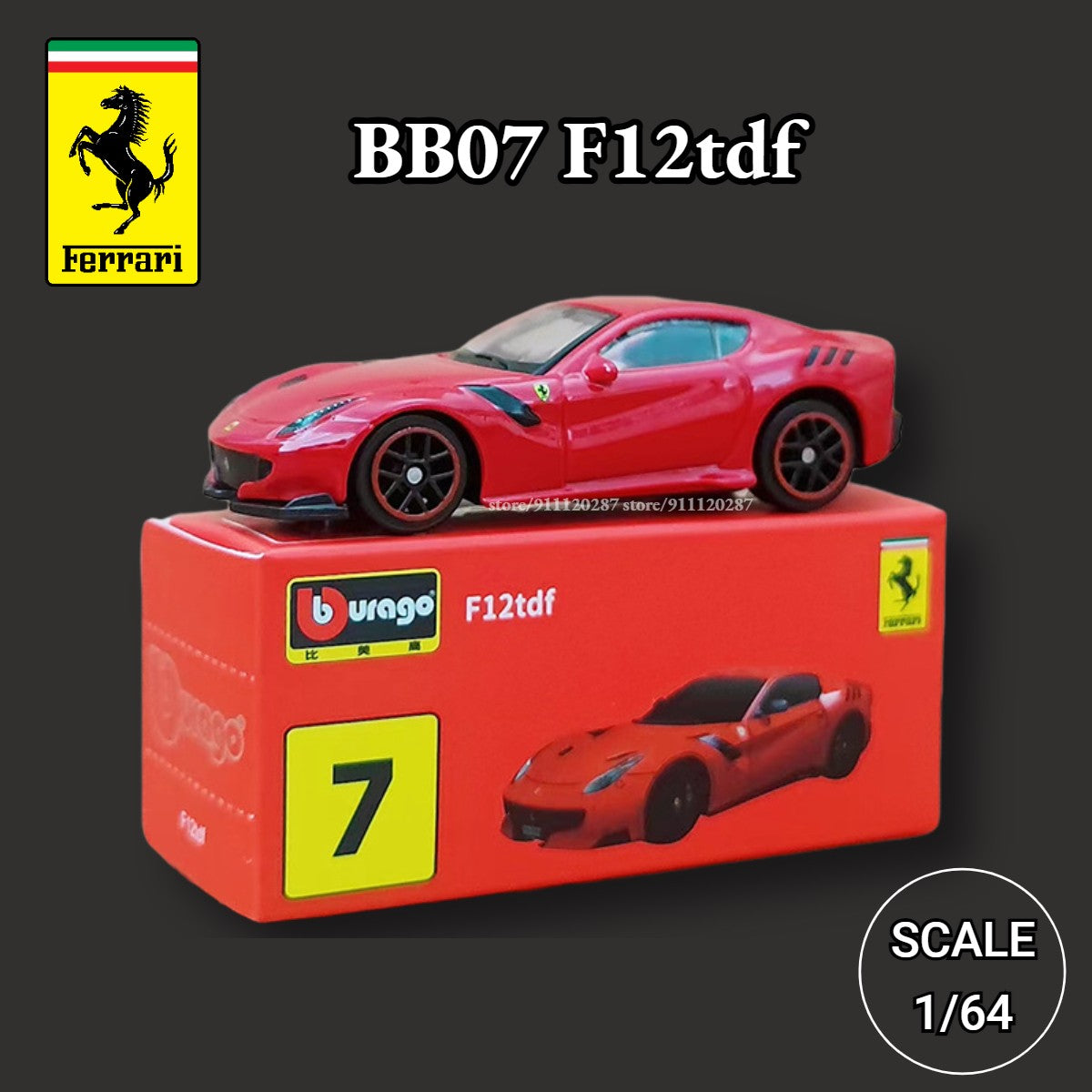 Bburago 1/64 Ferrari Car Miniature Model, BB10 488 GTB Scale Lefarrari F40 F50 F12tdf 458 Spider Diecast Vehicle Replica Toy