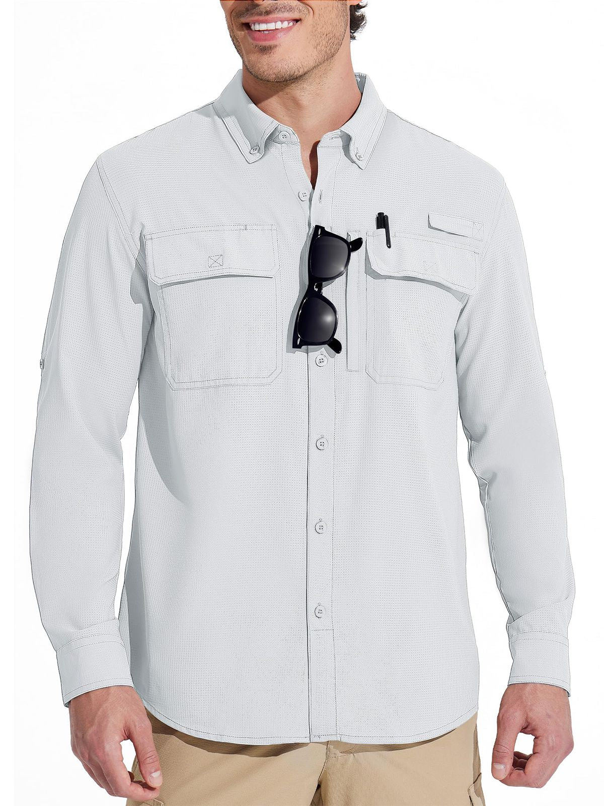 MAGCOMSEN Sun Protection Shirt Quick Dry Long Sleeve Mesh Breathable Shirt Multi Pockets Fishing Shirts Hiking Work Cargo Shirts
