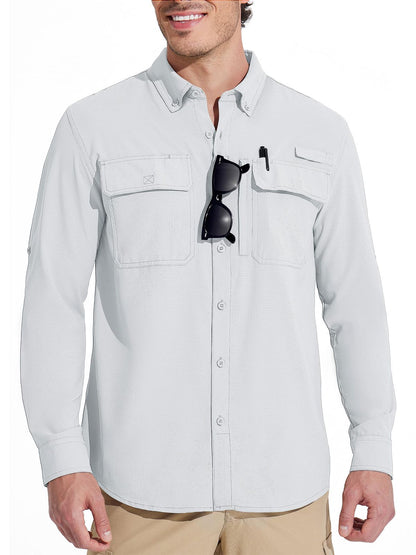 MAGCOMSEN Sun Protection Shirt Quick Dry Long Sleeve Mesh Breathable Shirt Multi Pockets Fishing Shirts Hiking Work Cargo Shirts
