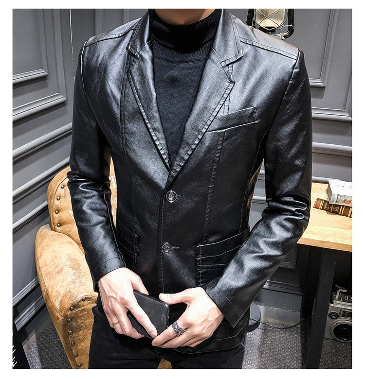 New Spring Men Slim Leather Blazers Jackets PU Leather Suits Coats Good Quality Male Business Casual Fit Suits Jackets Size 6XL