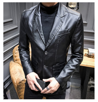 New Spring Men Slim Leather Blazers Jackets PU Leather Suits Coats Good Quality Male Business Casual Fit Suits Jackets Size 6XL