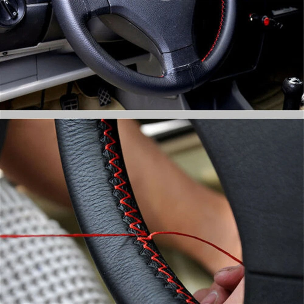 Universal microfiber leather car steering wheel cover stitching style fits steering wheel diameter up to 38cm