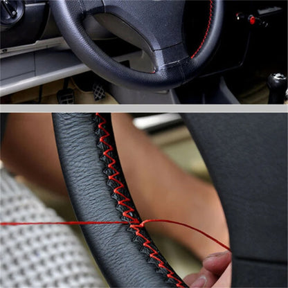 Universal microfiber leather car steering wheel cover stitching style fits steering wheel diameter up to 38cm