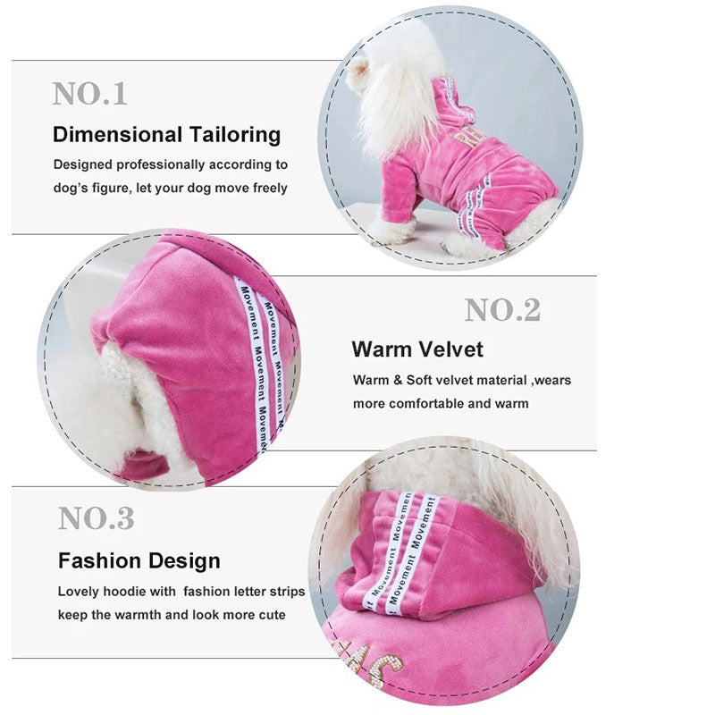 Roupa de cachorro para cães pequenos, gatos, roupas de inverno quentes para animais de estimação, macacão de veludo macio, moletom com capuz para filhotes, macacão para Chihuahua