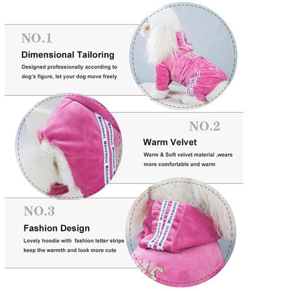 Roupa de cachorro para cães pequenos, gatos, roupas de inverno quentes para animais de estimação, macacão de veludo macio, moletom com capuz para filhotes, macacão para Chihuahua