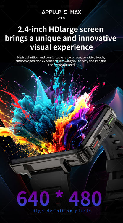 LOKMAT APPLLP 5 MAX Android Watch Phone Square Big Screen Wifi 4G Calls Smartwatches Dual Camera with Flashlight Gaming Watch