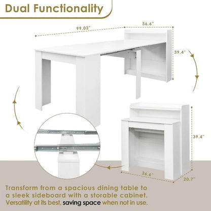 DMAITH 2099 White Extendable Dining Table with Storage for 210 People Modern Modular Extension Table SpaceSaving Extra Long Fol