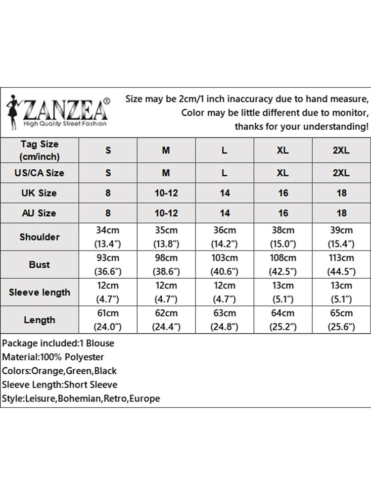 ZANZEA Women Summer Blouse Bohemain Holiday Shirt Fashion Short Sleeve Printed Tops Tunic Female Elegant Work Party Blusas Mujer