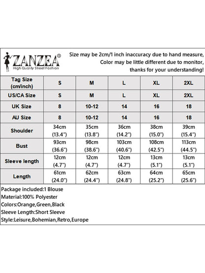 ZANZEA Women Summer Blouse Bohemain Holiday Shirt Fashion Short Sleeve Printed Tops Tunic Female Elegant Work Party Blusas Mujer