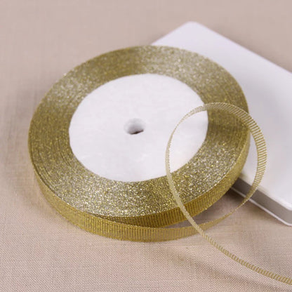 25 Yards 6mm/1cm/1.2cm Silver/Gold Silk Satin Ribbon Party Home Wedding Decoration Gift Wrapping Christmas New Year DIY Tools