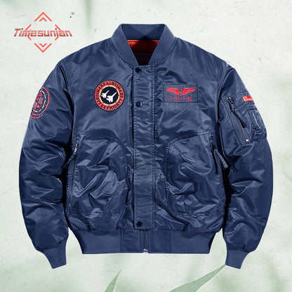 Unisex Winter Thicken Warm Bomber Jacket Air Force Style Flight Parkas Coat with Cotton Embroidery Casual Outwear for Men