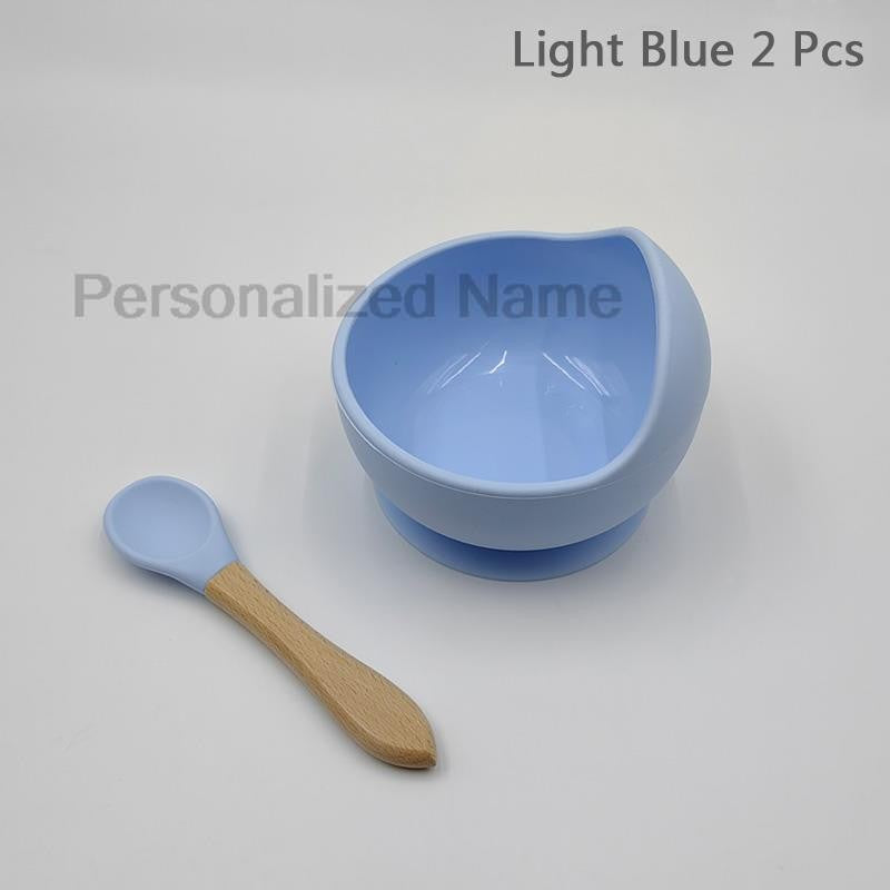 Personalized Name Baby Feeding Set Children's Silicone Suction Cup Bowl Training Spoon Fork Tableware Baby Feeding Bowl BPA Free