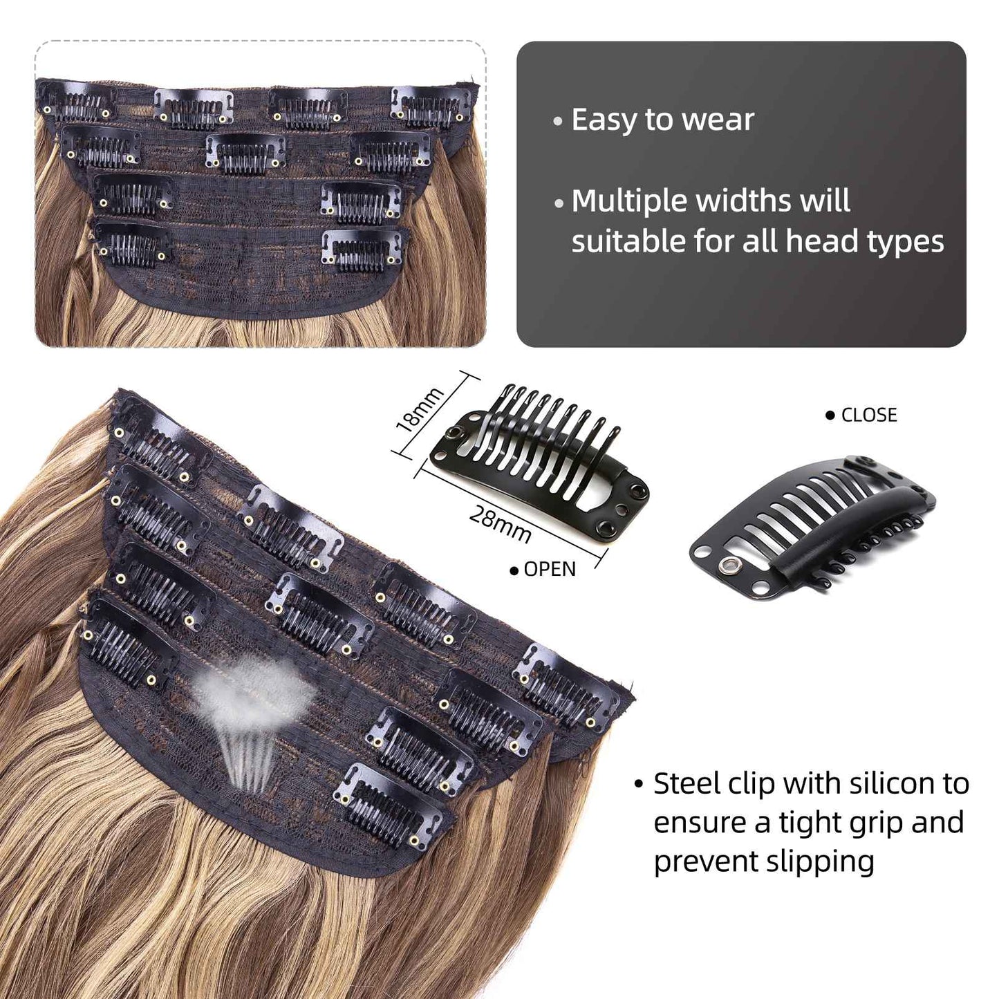 Kit 4 Peças Aplique Tic Tac Cabelo Sintético 20 Polegadas Cacheado Longo Grosso Para Mulheres Cabeça Inteira extensões de cabelo sintéticas