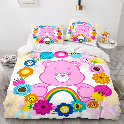 Cartoon Anime Care Bears Duvet Cover Set Kawaii Carebears Quilt Cover Pillowcase Set Bedding Set Kids Bedroom Decor Full Size
