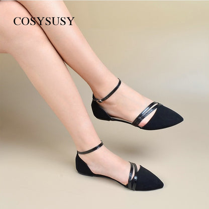 COSYSUSY Women's Pointed Toe Flat, Versatile Ankle Strap D'Orsay Shoes, Casual On Slip Sandals