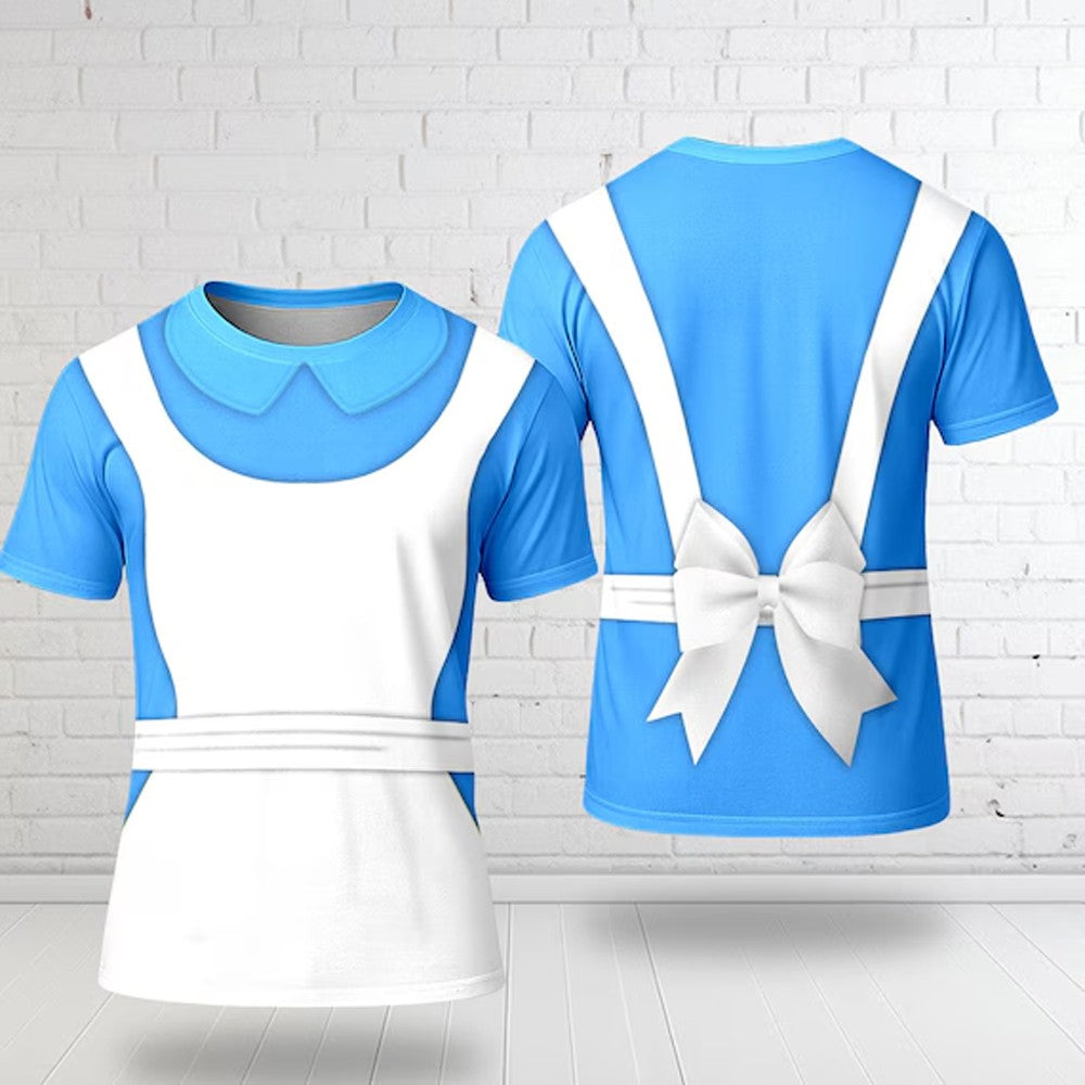 Alice In Wonderland Costume T-shirt Hearts White Rabbit Cheshire Cat Cosplay Shirt for Men Women 3D Printed Disney Halloween Tee