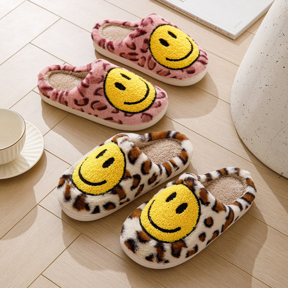 Leopard Fluffy Slippers for Home Smile Designer Platform Shoes Women 2025 Indoor Plush Sliders Warm Flats Chic Winter Footwear