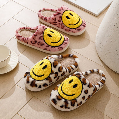 Leopard Fluffy Slippers for Home Smile Designer Platform Shoes Women 2025 Indoor Plush Sliders Warm Flats Chic Winter Footwear