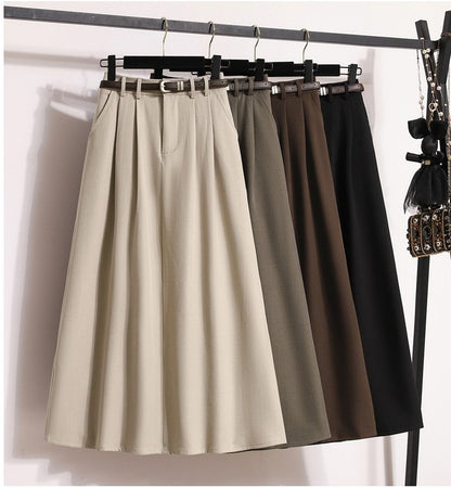 2025 Plus Size Skirts for Women Autumn Elegant Solid Women's Wrap Umbrella Skirts Korean High Waisted Suit Pleated Skirt